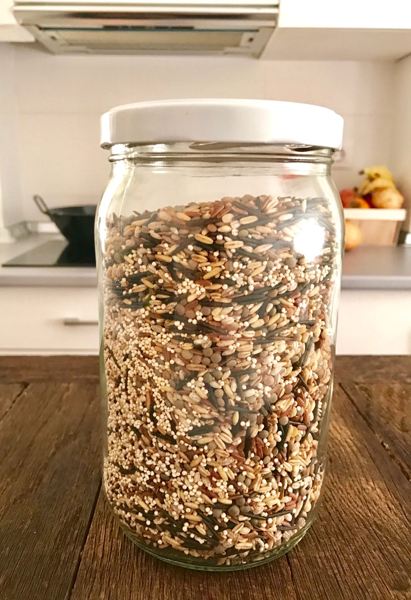 Combining the grains of choice together and store them in a storing jar