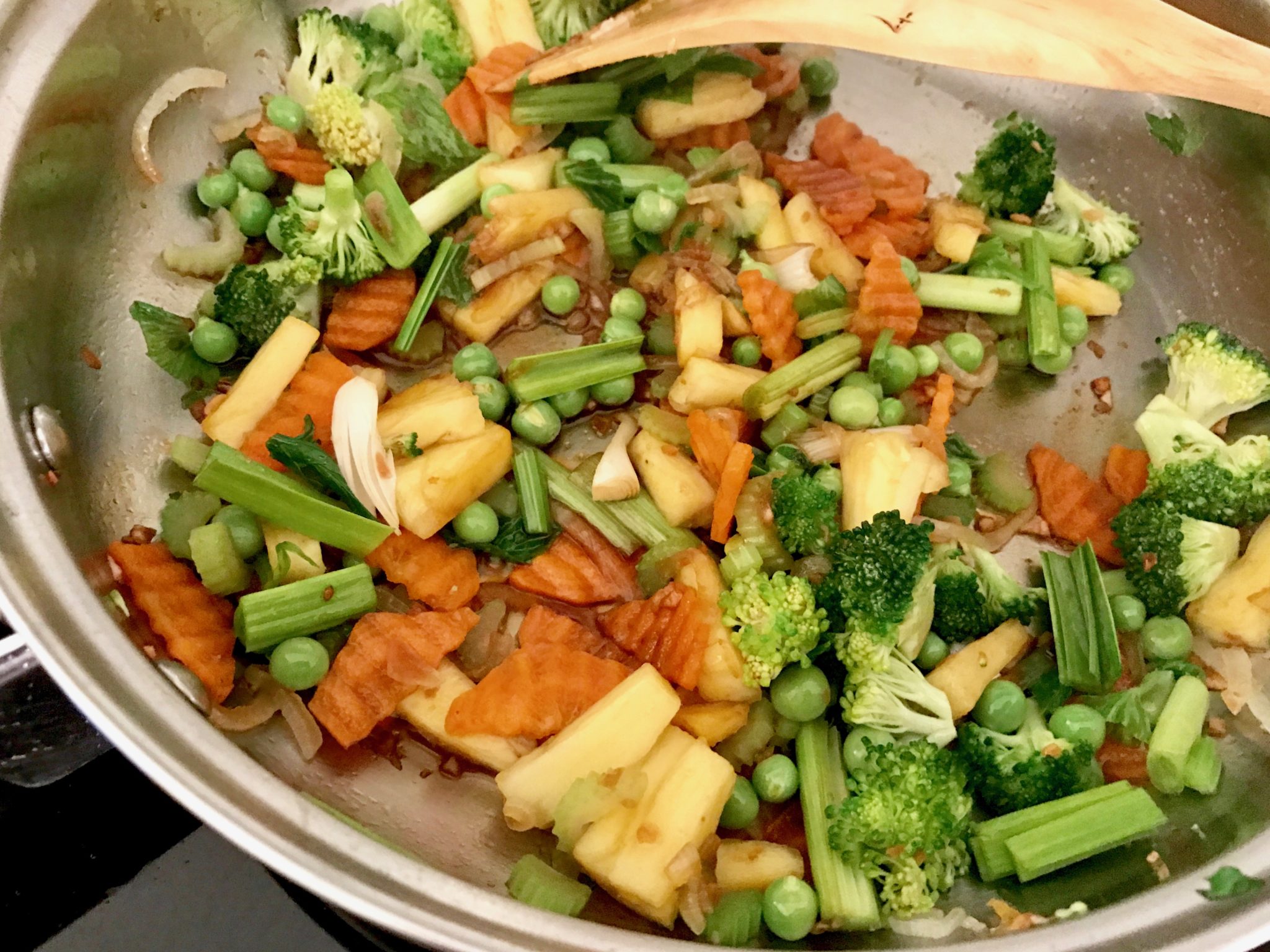 frying all the vegetables together