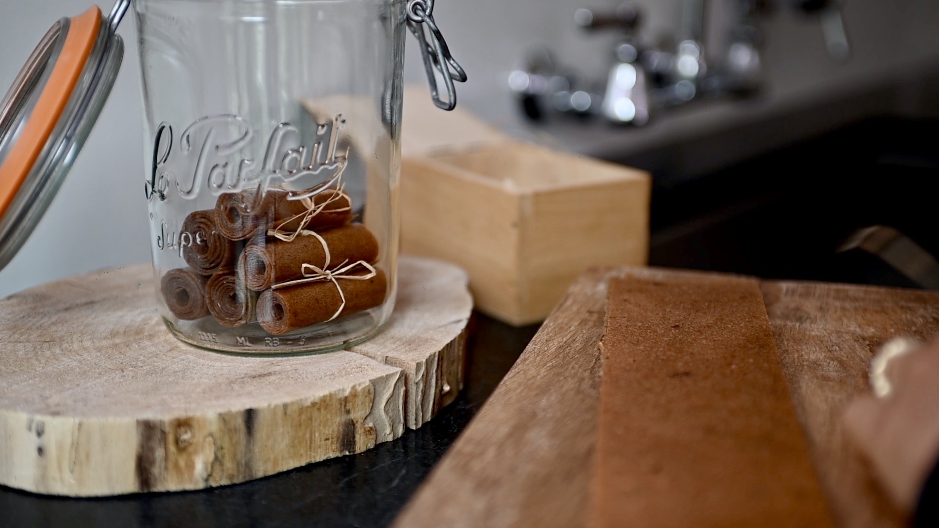 Apple Leather (Apple roll-ups) in a glass jar