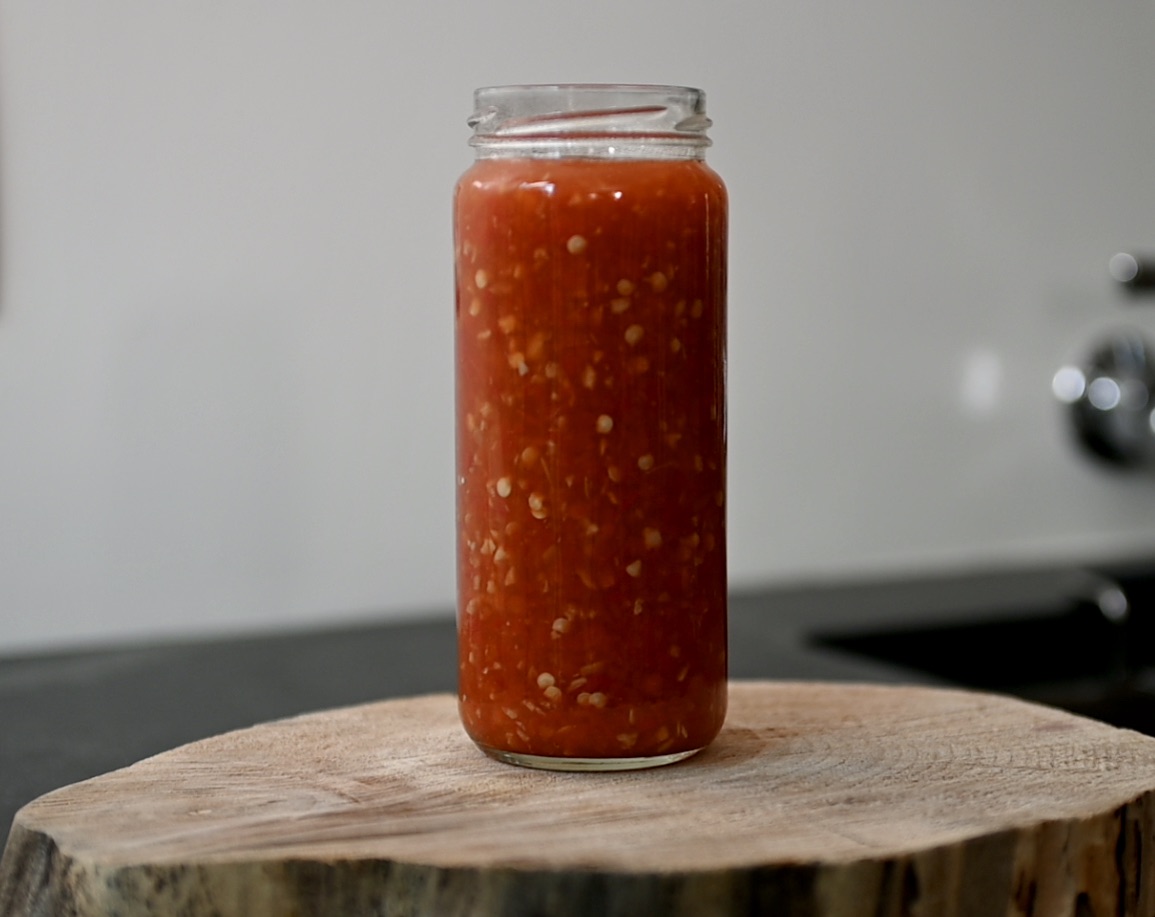 Thai sweet chili sauce in a glass jar