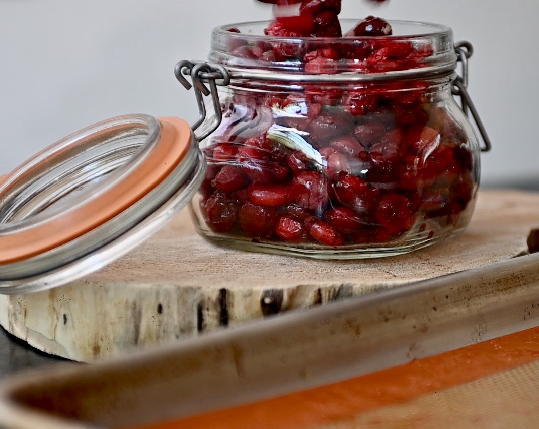 store dried cranberries in a glass jar
