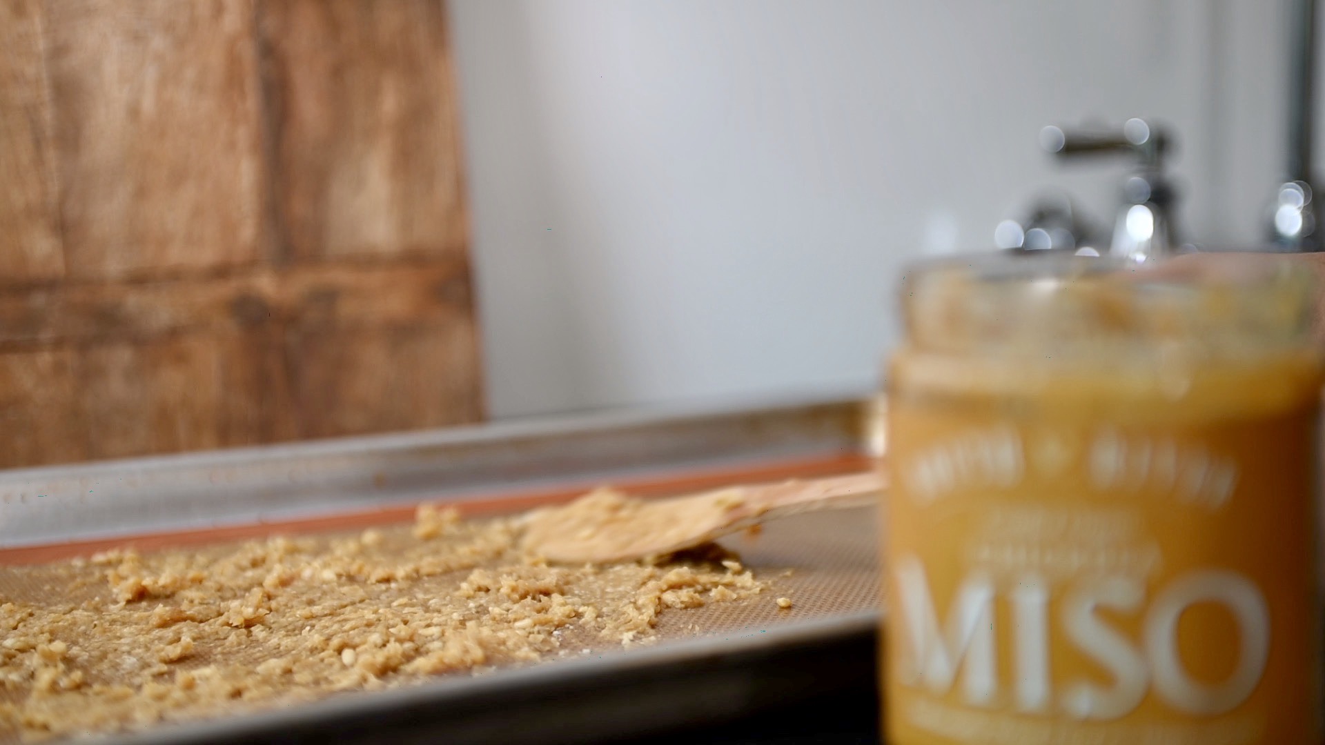 spread a thin layer of miso on a baking mat