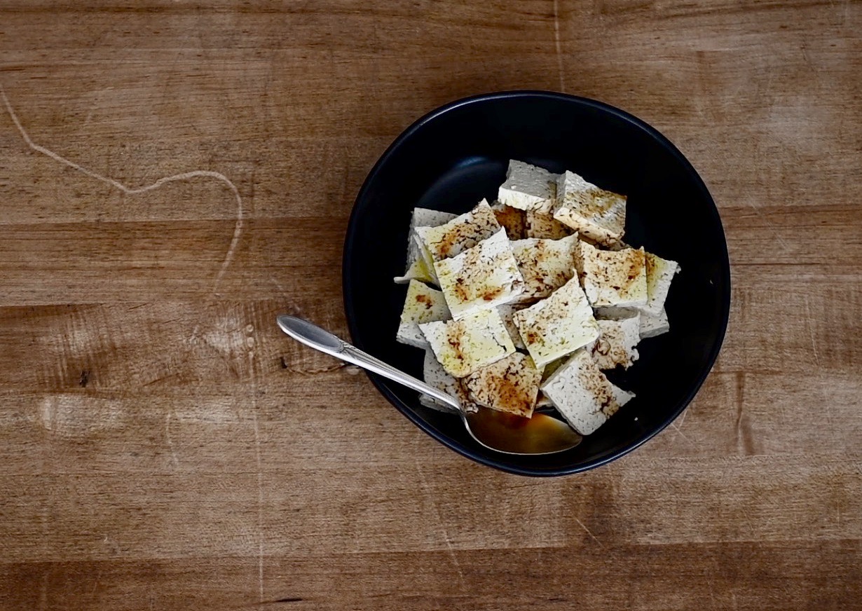 fresh tofu with olive oil and soy sauce