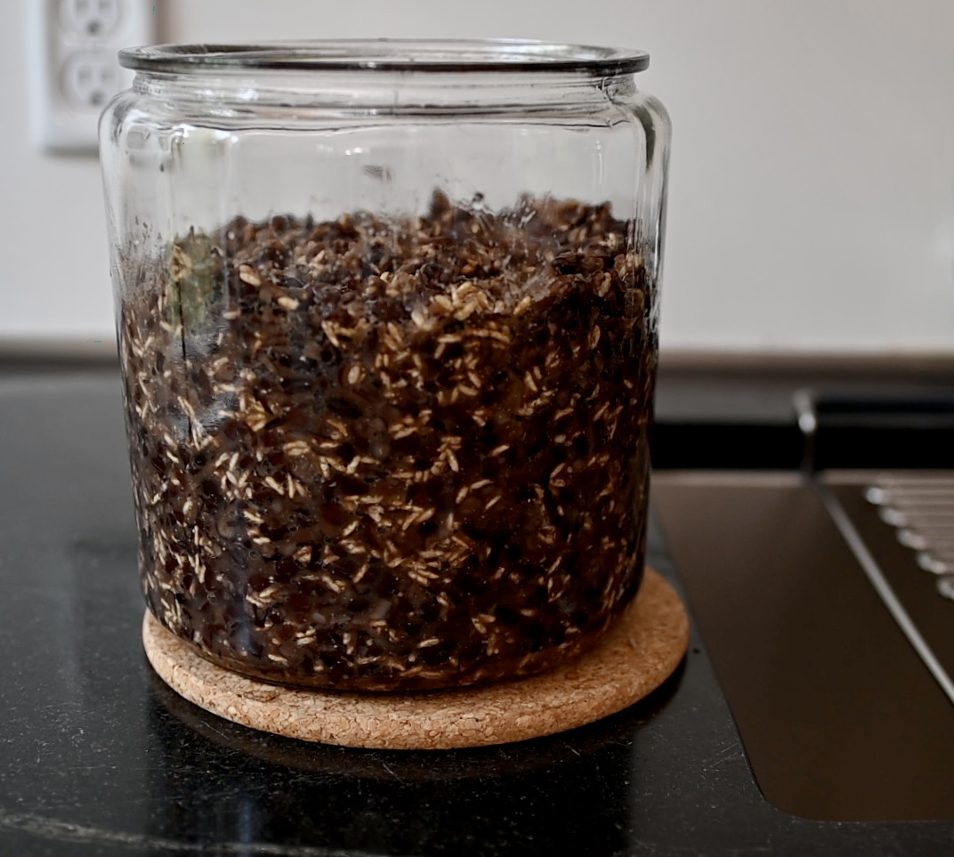 packing the miso mixture in a glass jar