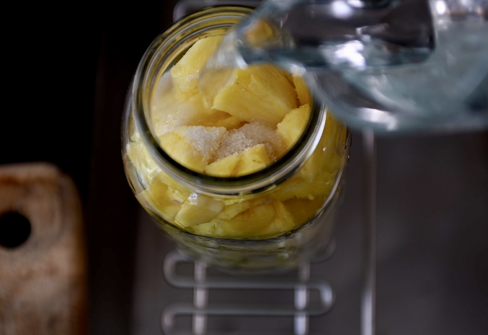 mix pineapple with sugar and filtered water